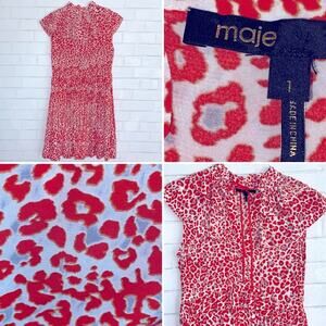 MAJE $320 Rutti Orange & Gray Chiffon Leopard Print Dress FR 1 US S